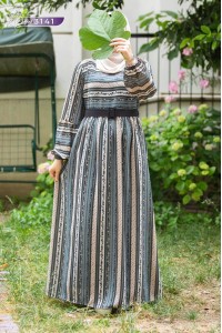 3141 Etnik Desenli Elbise - Gri