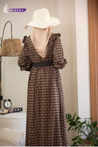 3254 Desenli elbise - Siyah