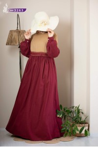 3263  İki Renk Elbise - Vizon & Bordo