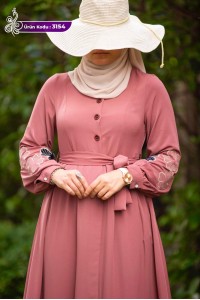 3154 Çiçek Detaylı Elbise - Pembe