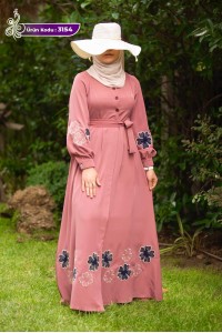 3154 Çiçek Detaylı Elbise - Pembe