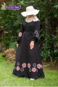 3154 Çiçek Detaylı Elbise - Black