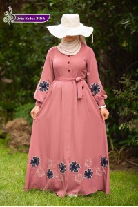 3154 Çiçek Detaylı Elbise - Pembe