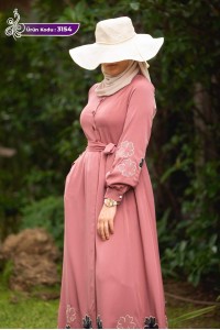 3154 Çiçek Detaylı Elbise - Pembe