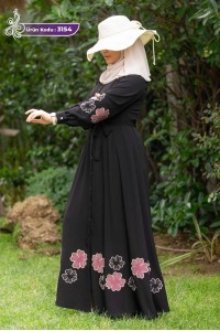 3154 Çiçek Detaylı Elbise - Black
