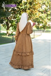 2239 İnci Detaylı Elbise - Taba