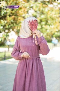 2239 İnci Detaylı Elbise - Pembe