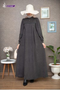 1569 Güpür Detaylı Elbise - Füme