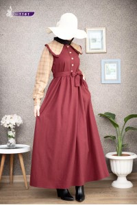  1161  Yaka Detaylı Elbise - Bordo & Bej