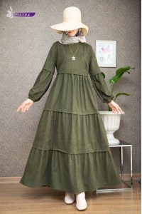    1194 Sade Model Kışlık Elbise - Haki