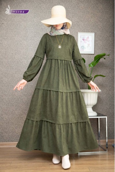  1194 Sade Model Kışlık Elbise - Haki 