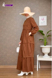    1194 Sade Model Kışlık Elbise - Taba   