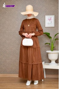    1194 Sade Model Kışlık Elbise - Taba   