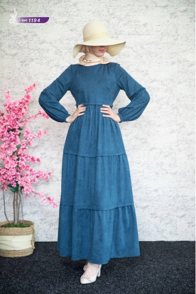  1194 Sade Model Kışlık Elbise - Mavi  