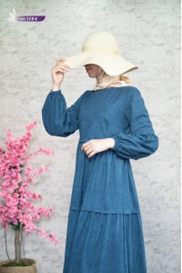    1194 Sade Model Kışlık Elbise - Mavi   