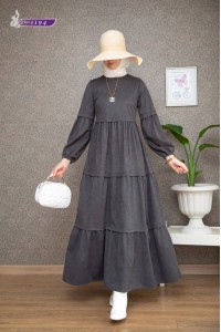    1194 Sade Model Kışlık Elbise - Füme   