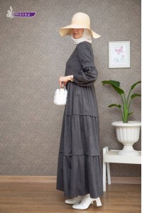    1194 Sade Model Kışlık Elbise - Füme   
