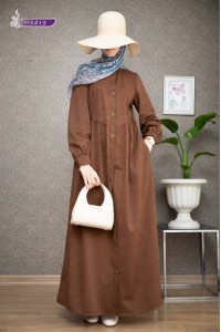 1215 Düğmeli Elbise - Taba