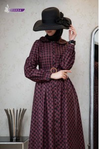 1234  Ekose Elbise - Bordo