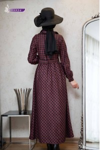1234  Ekose Elbise - Bordo