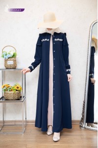 1242 Motif İşlemeli Ferace - Lacivert 