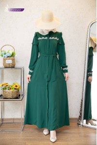 1242 Motif İşlemeli Ferace - Yeşil 