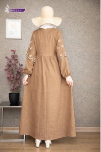 1342 Papatya Desenli Elbise - Taba