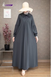 1352 Fermuar Detaylı Elbise - Gri 
