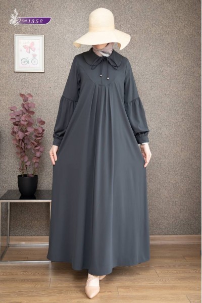 1352 Fermuar Detaylı Elbise - Gri 