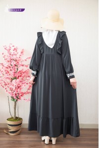1368 Güpür Detaylı Elbise - Gri