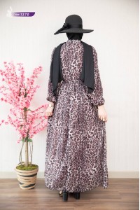 1370 Leopar Şifon Elbise - Gülkurusu