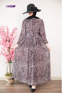 1370 Leopar Şifon Elbise - Gülkurusu