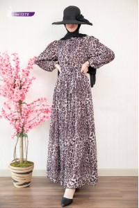 1370 Leopar Şifon Elbise - Gülkurusu