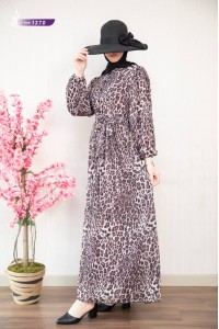 1370 Leopar Şifon Elbise - Gülkurusu