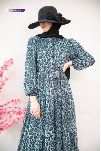 1370 Leopar Şifon Elbise - Mint 