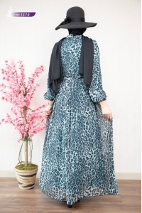 1370 Leopar Şifon Elbise - Mint 