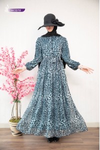 1370 Leopar Şifon Elbise - Mint 