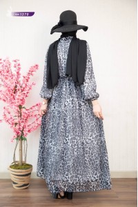 1370 Leopar Şifon Elbise - Gri