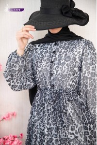 1370 Leopar Şifon Elbise - Gri