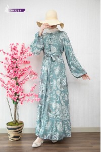 1384 Desenli Tül Elbise - Mint