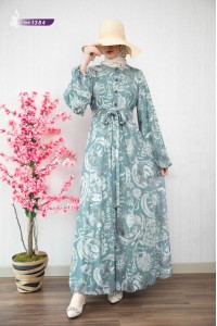 1384 Desenli Tül Elbise - Mint