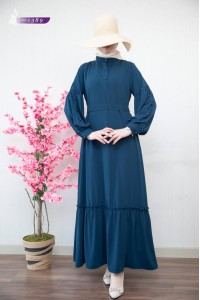 1389 Sade Düz Model Elbise - Lacivert 