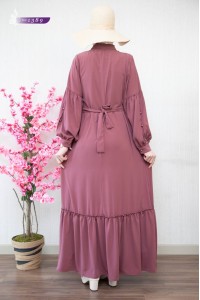 1389 Sade Düz Model Elbise - Pembe 