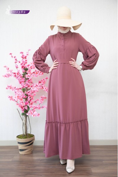 1389 Sade Düz Model Elbise - Pembe 