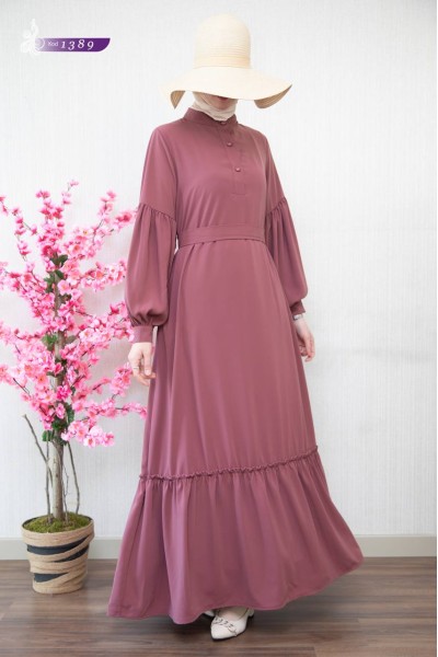 1389 Sade Düz Model Elbise - Pembe  