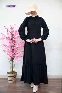 1389 Sade Düz Model Elbise - Siyah 