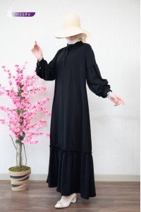 1389 Sade Düz Model Elbise - Siyah 