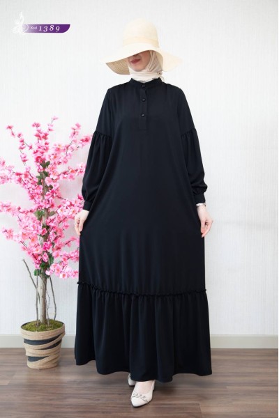 1389 Sade Düz Model Elbise - Siyah  