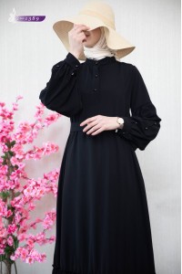 1389 Sade Düz Model Elbise - Siyah 