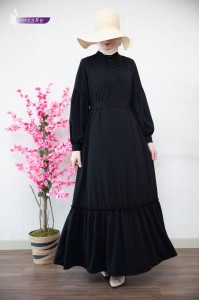 1389 Sade Düz Model Elbise - Siyah 